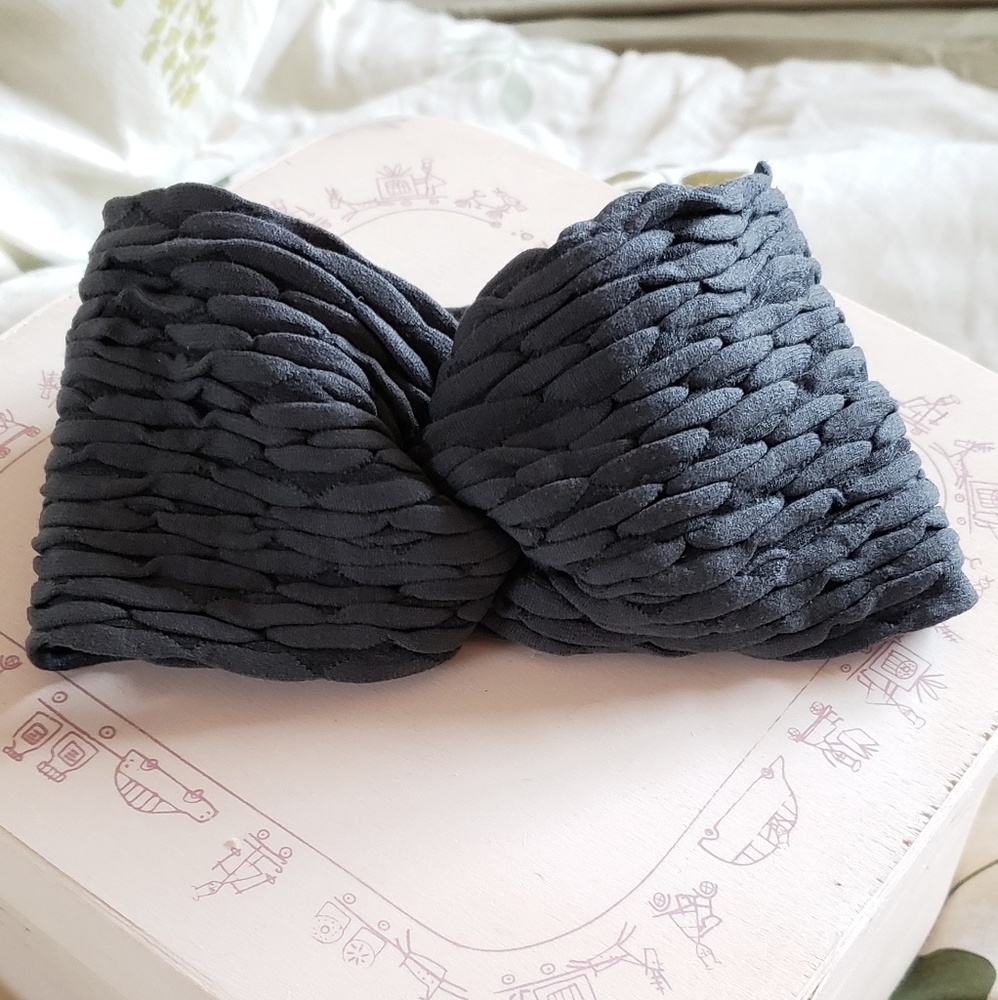 twisted knotted turban textured headband headwrap charcoal gray